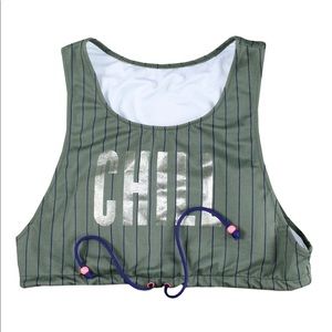 Women's VICTORIA'S SECRET Green / Navy Striped Chill Padded Bra Swim Top MEDIUM